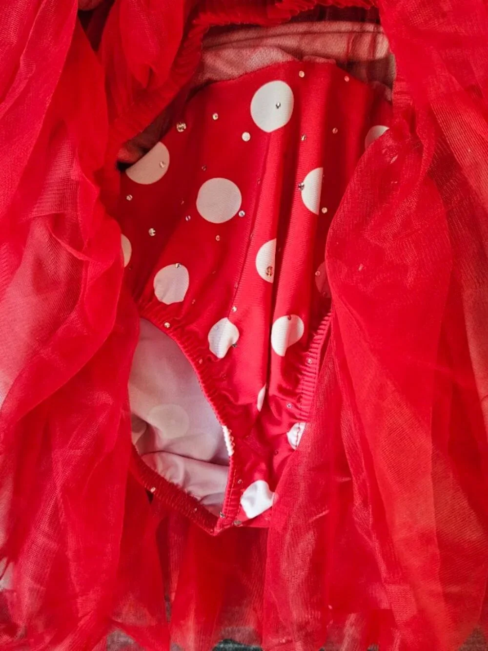 Choo Choo Boogie Dance Costume Dress Red Polka Dot Blue Girls Size 11-12